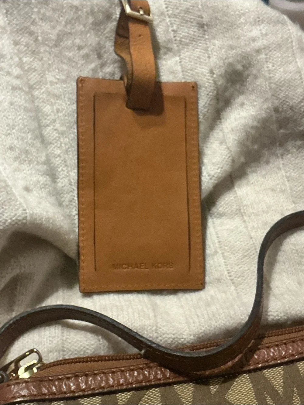 Michael Kors Tan and Brown MK Logo wristlet and luggage tag